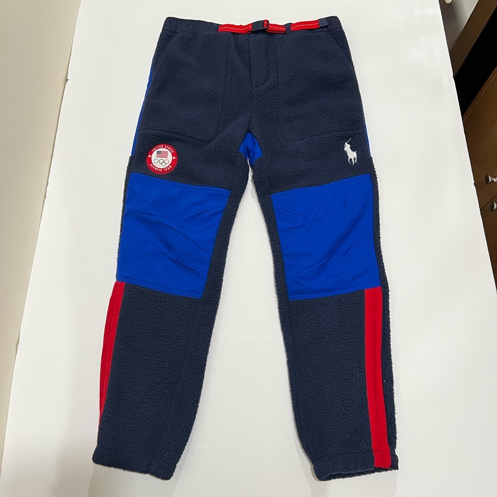 Polo by Ralph Lauren Navy Fleece Joggers with Blue Knee Panels & Red Trim